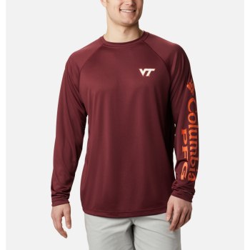 Pánské Mikiny Columbia Collegiate PFG Terminal Tackle Long Sleeve - Virginia Tech Tmavě Vínové Hnědé